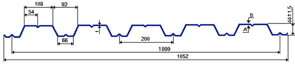Строительный профнастил НС-44 Полимер 1052 (раб.1000) мм